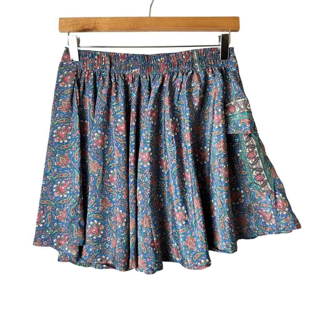 Earthbound Trading Co. Mini Skirt Blue Paisley Boho Cargo Pocket Women's Med - Picture 3 of 9